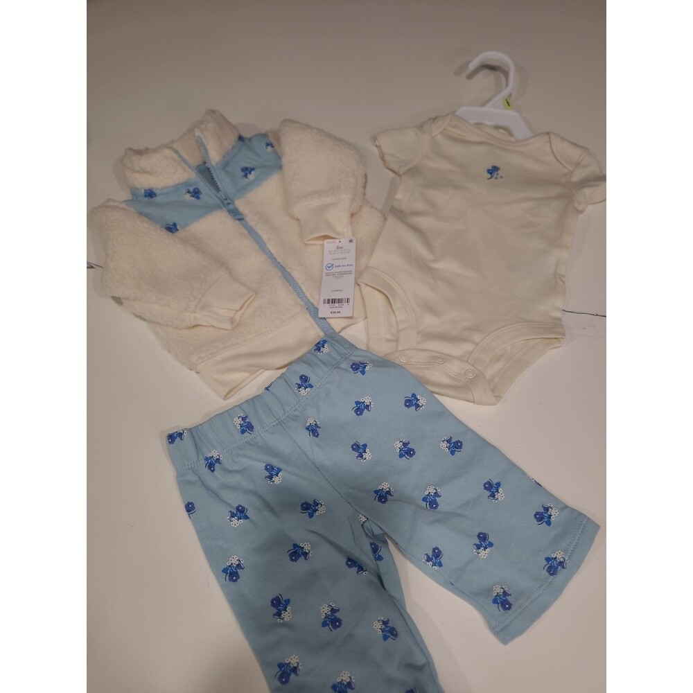 3M Carter's Infant Girl's Three Piece Jacket Bodysuit/Pants Set Blue Floral B25